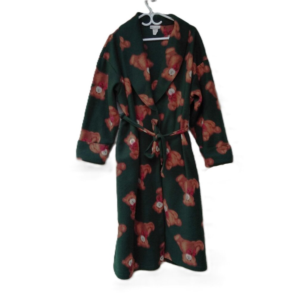 Vintage Fleece Teddy Bear Housecoat Adult Size Large Warm Winter Robe